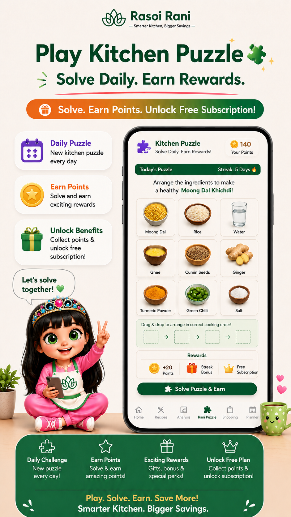 Play Kitchen Puzzle — Solve daily puzzles, earn points, and unlock a free subscription.