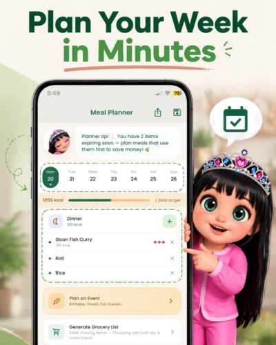 Meal Planner — plan your week in minutes, track calories and create event menus for birthdays, Diwali and festivals.