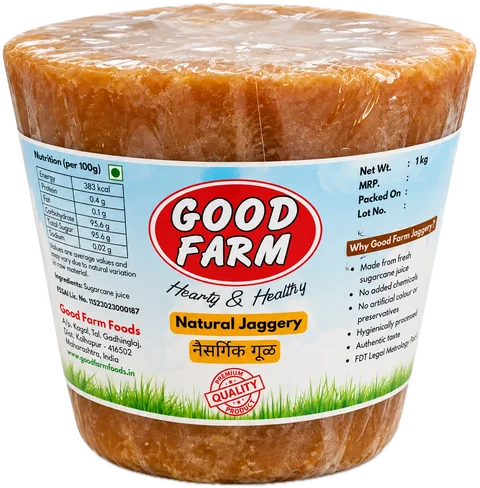 Good Farm Natural Jaggery 1 kg block in its printed wrap
