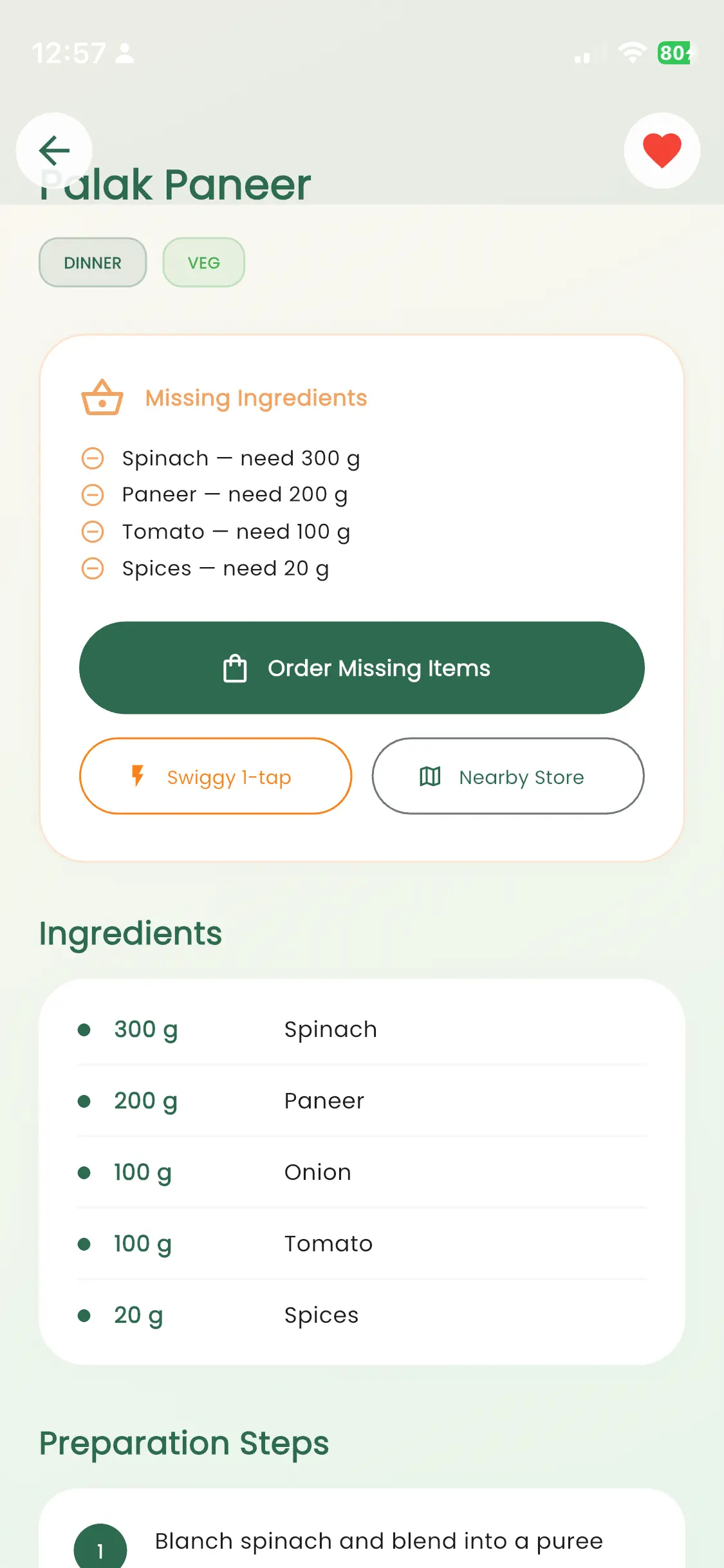 Recipe Palak Paneer